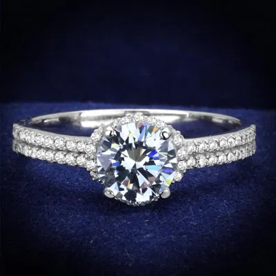 Fashnzfab Rhodium 925 Sterling Silver Ring With Aaa Grade Cz In Clear In Multi