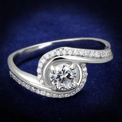 Fashnzfab Rhodium 925 Sterling Silver Ring With Aaa Grade Cz In Clear In Multi