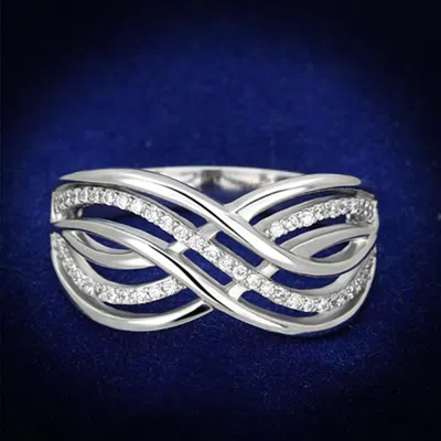 Fashnzfab Rhodium 925 Sterling Silver Ring With Aaa Grade Cz In Clear In Multi