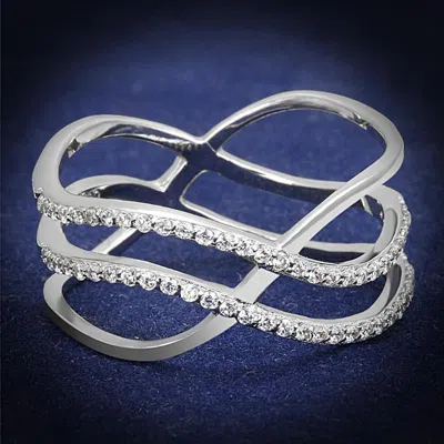 Fashnzfab Rhodium 925 Sterling Silver Ring With Aaa Grade Cz In Clear In Multi