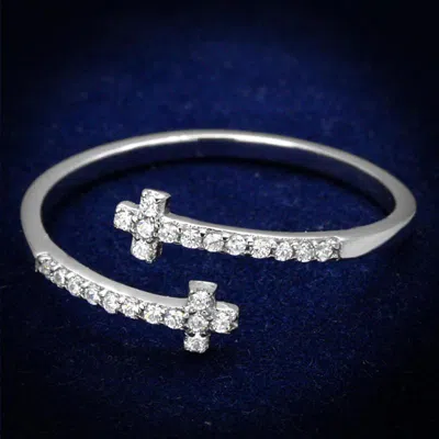 Fashnzfab Rhodium 925 Sterling Silver Ring With Aaa Grade Cz In Clear In Multi