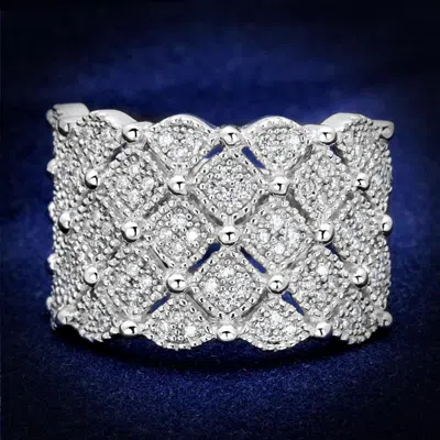 Fashnzfab Rhodium 925 Sterling Silver Ring With Aaa Grade Cz In Clear In Multi