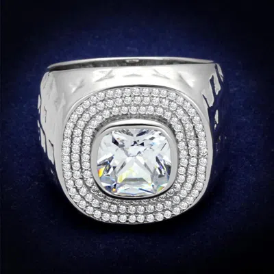 Fashnzfab Rhodium 925 Sterling Silver Ring With Aaa Grade Cz In Clear In Multi