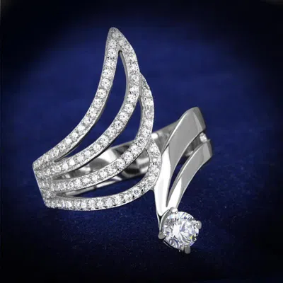 Fashnzfab Rhodium 925 Sterling Silver Ring With Aaa Grade Cz In Clear In Pattern