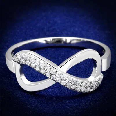 Fashnzfab Rhodium 925 Sterling Silver Ring With Aaa Grade Cz In Clear In White