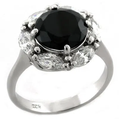 Fashnzfab Rhodium 925 Sterling Silver Ring With Aaa Grade Cz In Jet In Gray