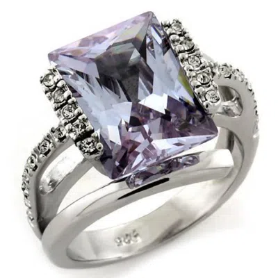 Fashnzfab Rhodium 925 Sterling Silver Ring With Aaa Grade Cz In Light Amethyst In Multi