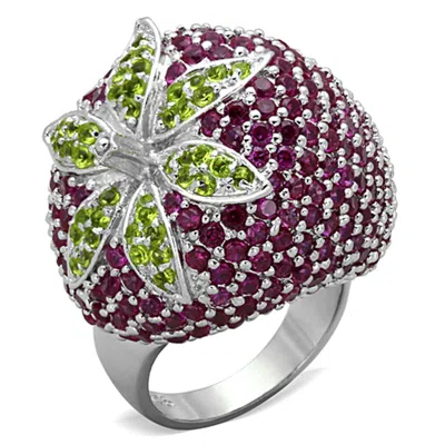 Fashnzfab Rhodium 925 Sterling Silver Ring With Aaa Grade Cz In Multi Color