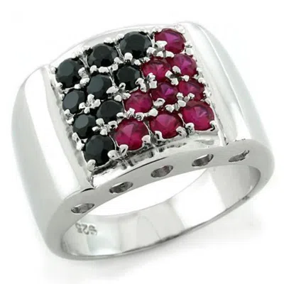 Fashnzfab Rhodium 925 Sterling Silver Ring With Aaa Grade Cz In Multi Color