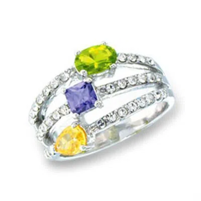 Fashnzfab Rhodium 925 Sterling Silver Ring With Aaa Grade Cz In Multi Color