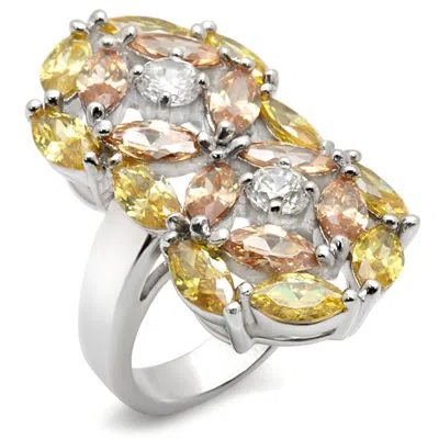 Fashnzfab Rhodium 925 Sterling Silver Ring With Aaa Grade Cz In Multi Color In Metallic