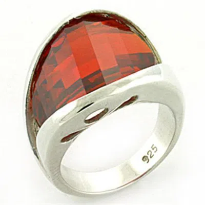 Fashnzfab Rhodium 925 Sterling Silver Ring With Aaa Grade Cz In Orange In Metallic