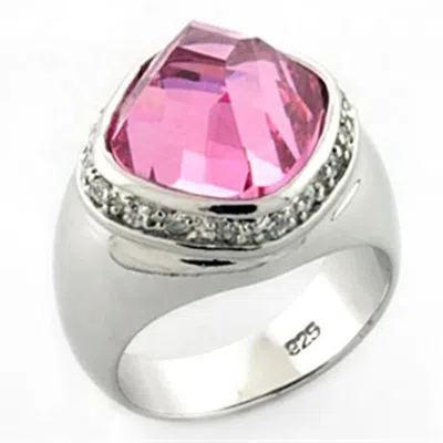 Fashnzfab Rhodium 925 Sterling Silver Ring With Aaa Grade Cz In Rose In Multi