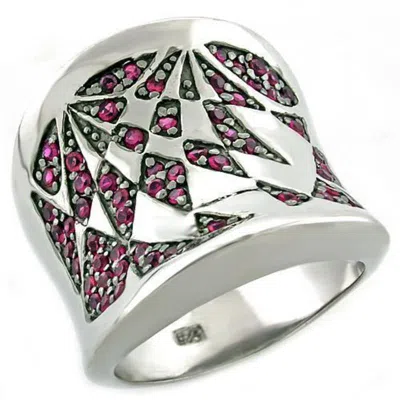 Fashnzfab Rhodium 925 Sterling Silver Ring With Aaa Grade Cz In Ruby In Multi