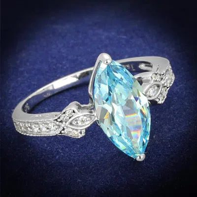 Fashnzfab Rhodium 925 Sterling Silver Ring With Aaa Grade Cz In Sea Blue In Multi