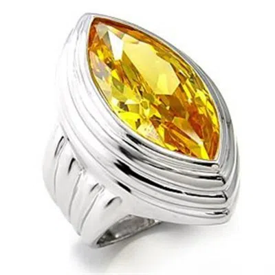 Fashnzfab Rhodium 925 Sterling Silver Ring With Aaa Grade Cz In Topaz In Metallic