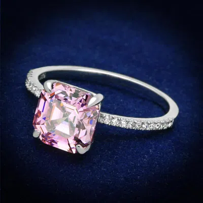 Fashnzfab Rhodium 925 Sterling Silver Ring With Cubic In Rose In Multi