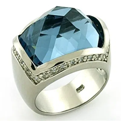 Fashnzfab Rhodium 925 Sterling Silver Ring With Semi-precious Spinel In London Blue In Multi