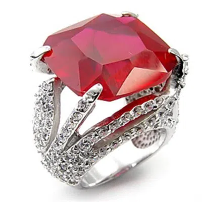 Fashnzfab Rhodium 925 Sterling Silver Ring With Synthetic Garnet In Ruby In Multi