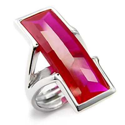Fashnzfab Rhodium 925 Sterling Silver Ring With Synthetic Garnet In Ruby In Pink