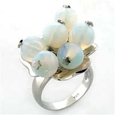 Fashnzfab Rhodium 925 Sterling Silver Ring With Synthetic Glass Bead In White In Metallic
