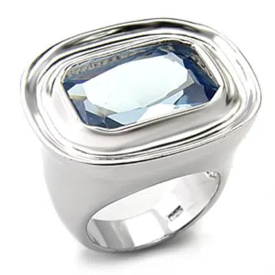 Fashnzfab Rhodium 925 Sterling Silver Ring With Synthetic Spinel In Sea Blue