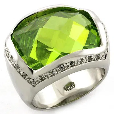 Fashnzfab Rhodium 925 Sterling Silver Ring With Synthetic Synthetic Glass In Peridot In Multi