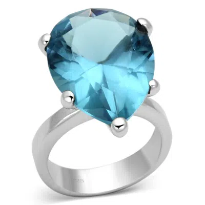 Fashnzfab Rhodium 925 Sterling Silver Ring With Synthetic Synthetic Glass In Sea Blue In Multi
