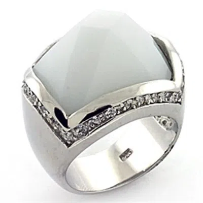 Fashnzfab Rhodium 925 Sterling Silver Ring With Synthetic Synthetic Glass In White In Multi