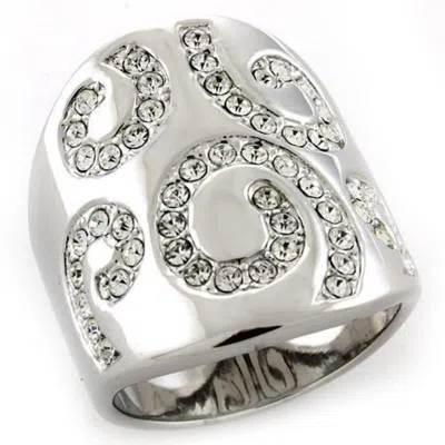 Fashnzfab Rhodium 925 Sterling Silver Ring With Top Grade Crystal In Clear In Gray