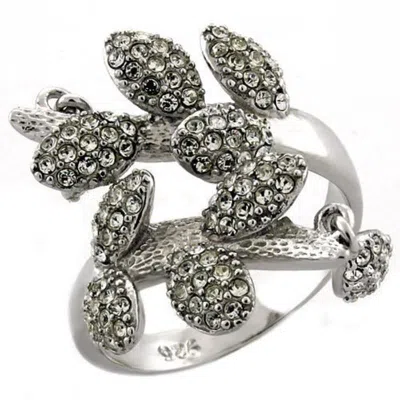 Fashnzfab Rhodium 925 Sterling Silver Ring With Top Grade Crystal In Clear In Multi