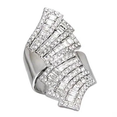 Fashnzfab Rhodium 925 Sterling Silver Ring With Top Grade Crystal In Clear In Multi