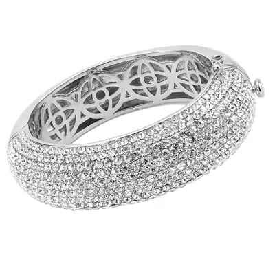 Fashnzfab Rhodium Brass Bangle With Top Grade Crystal In Clear In Silver