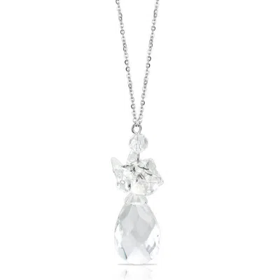 Fashnzfab Rhodium Brass Chain Pendant With Aaa Grade Cz In Clear In Metallic