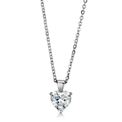 Fashnzfab Rhodium Brass Chain Pendant With Aaa Grade Cz In Clear In Silver