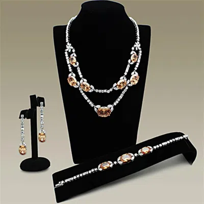 Fashnzfab Rhodium Brass Jewelry Sets With Aaa Grade Cz In Champagne In Black