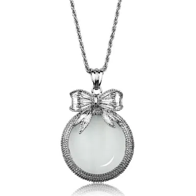 Fashnzfab Rhodium Brass Magnifier Pendant With Synthetic Synthetic Glass In Clear In Multi
