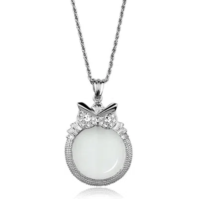 Fashnzfab Rhodium Brass Magnifier Pendant With Top Grade Crystal In Clear In Metallic