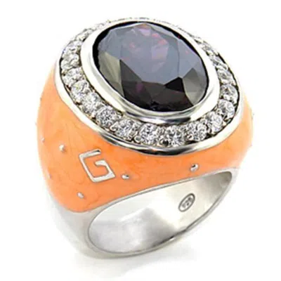 Fashnzfab Rhodium Brass Ring With Aaa Grade Cz In Amethyst In Burgundy