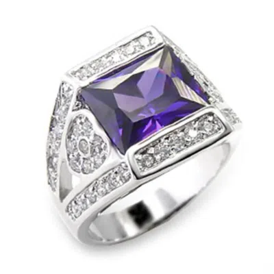 Fashnzfab Rhodium Brass Ring With Aaa Grade Cz In Amethyst In Metallic