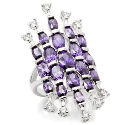 Fashnzfab Rhodium Brass Ring With Aaa Grade Cz In Amethyst In Multi