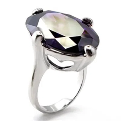 Fashnzfab Rhodium Brass Ring With Aaa Grade Cz In Amethyst In Multi