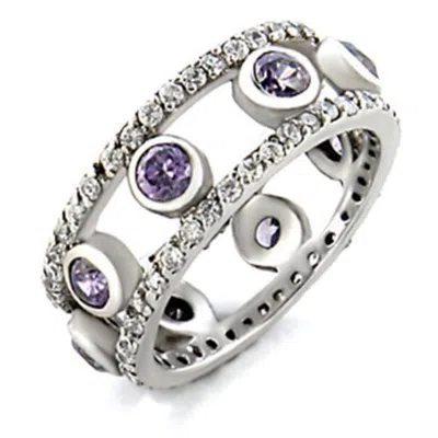 Fashnzfab Rhodium Brass Ring With Aaa Grade Cz In Amethyst In Silver