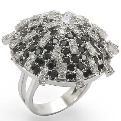 Fashnzfab Rhodium Brass Ring With Aaa Grade Cz In Black Diamond In Red