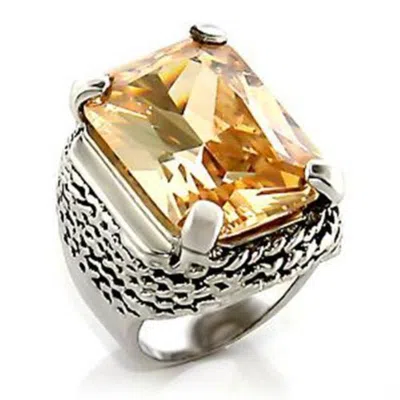 Fashnzfab Rhodium Brass Ring With Aaa Grade Cz In Champagne In Yellow
