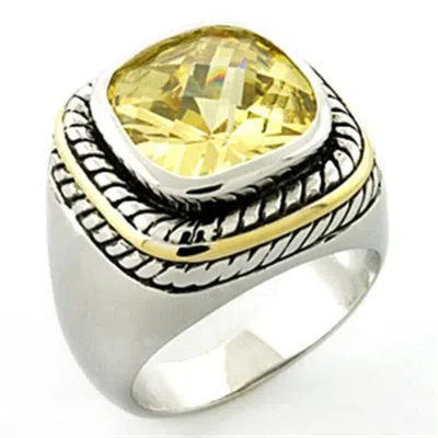 Fashnzfab Rhodium Brass Ring With Aaa Grade Cz In Citrine In Multi