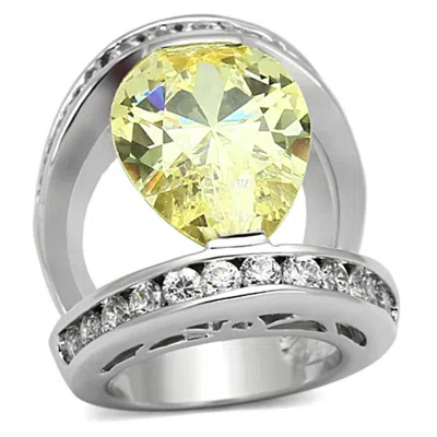 Fashnzfab Rhodium Brass Ring With Aaa Grade Cz In Citrine Yellow In Multi