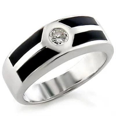 Fashnzfab Rhodium Brass Ring With Aaa Grade Cz In Clear In Black