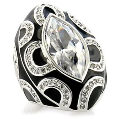Fashnzfab Rhodium Brass Ring With Aaa Grade Cz In Clear In Black