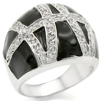 Fashnzfab Rhodium Brass Ring With Aaa Grade Cz In Clear In Black